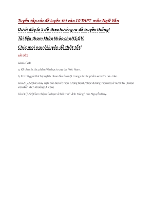 Tuyển tập các đề luyện thi vào 10 THPT môn Ngữ Văn